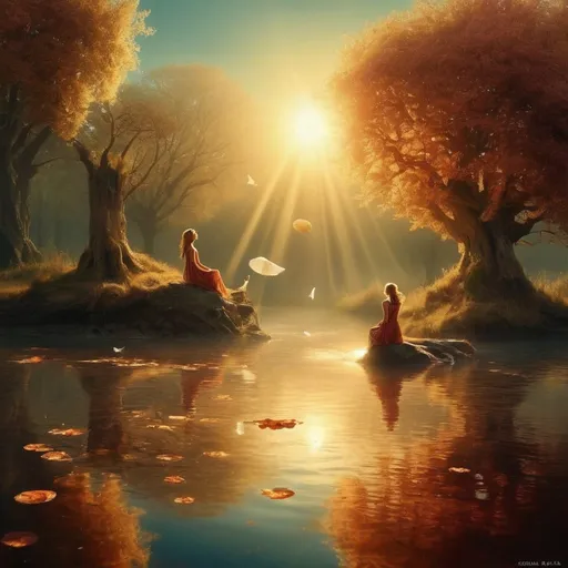 Prompt: "Ses rêves en pleine lumière Font s’évaporer les soleils, Me font rire, pleurer et rire, Parler sans avoir rien à dire./surrealism fantastic dreamlike magic realism deep color morning sunlight breathtaking masterpiece"