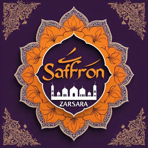 Prompt: Create a logo for saffron called Zarsara with a combination of saffron flower and Iranian decorations and get inspired by the designs of Iranian caravanserais.