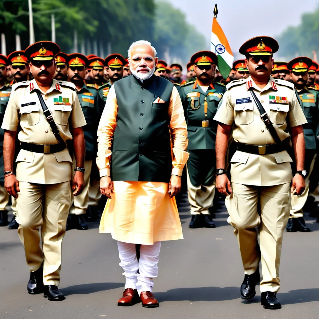 Prompt: Independency day post in modi with Indian army has dress with army uniform