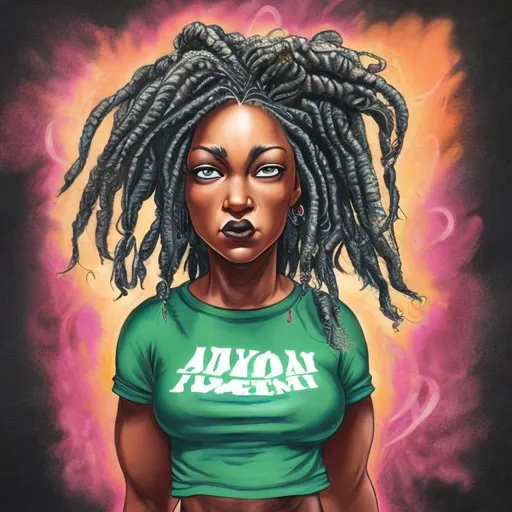 Prompt: black woman with locs fighting with the a image of the world