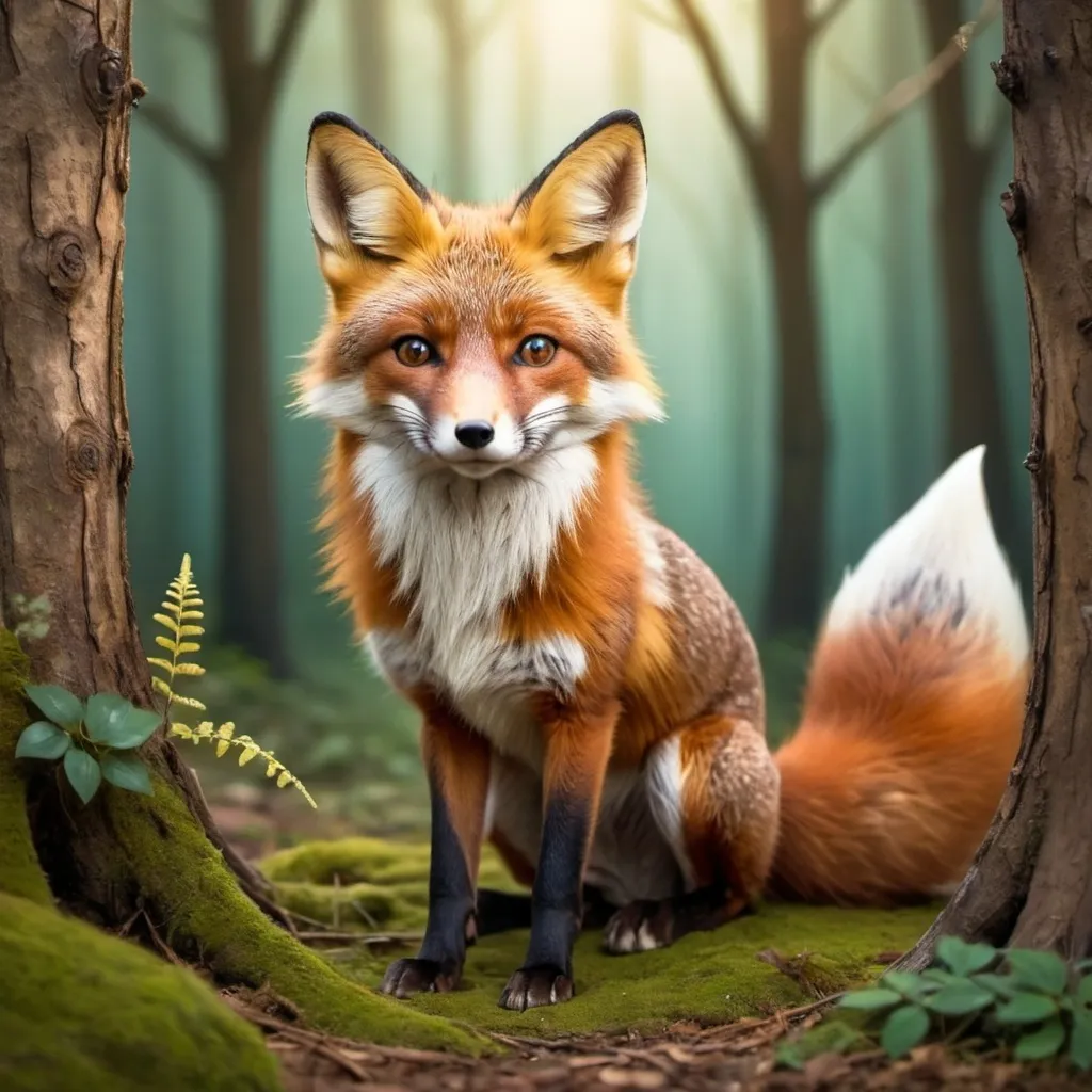 Prompt: Brown fox in a magic forest