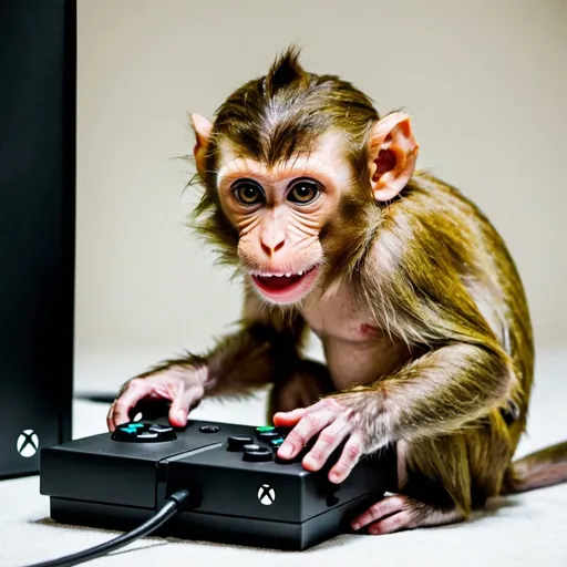 Prompt: monkey playing on a Xbox