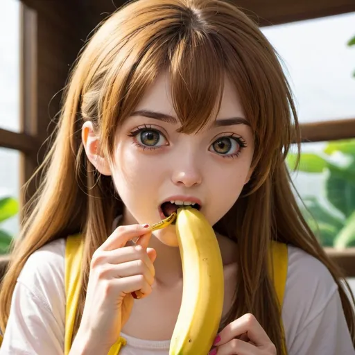 Prompt: anime girl eating a banana