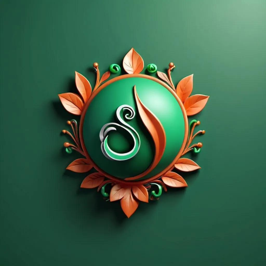 Prompt: REALISITIC LOGO WITH 3D DESIGN, AND A GREEN BACKGROUND WITH BEAUTIFUL 3D SCUPTURE