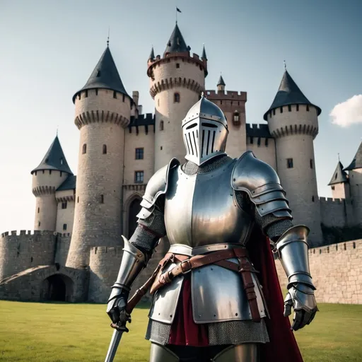 Prompt: A knight in front of a beautiful castle