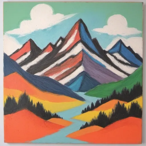 Prompt: Oil paint pastel mid century wall art mountain