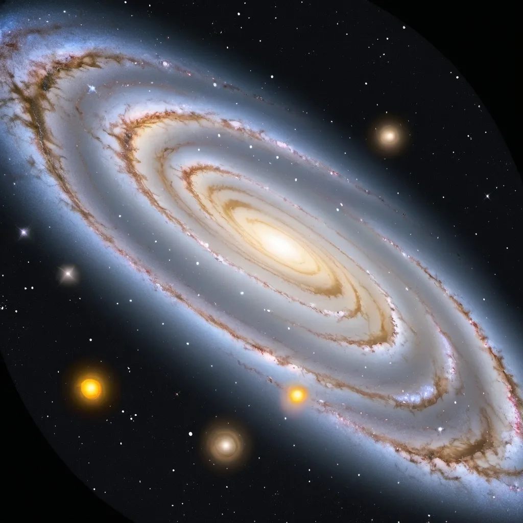 Prompt: Milky Way galaxy with stars sun
spiral arms norma orion perseus
bar gaps black background

