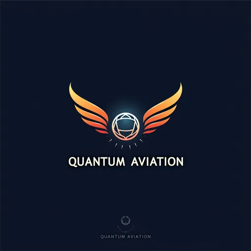 Prompt: “Quantum Aviation” logo concept,Abstract Quantum Particle: A central, glowing particle-like element (a sphere),Aviation Symbolism:

	•	Airplane Silhouette or Wings: Incorporate sleek, modern wings or an abstract airplane silhouette around or integrated into the quantum particle,Modern and Sleek: Use a clean, sans-serif font for “Quantum Aviation,” with perhaps subtle tech-like ,he overall design would be sharp, modern, and suggest both cutting-edge technology