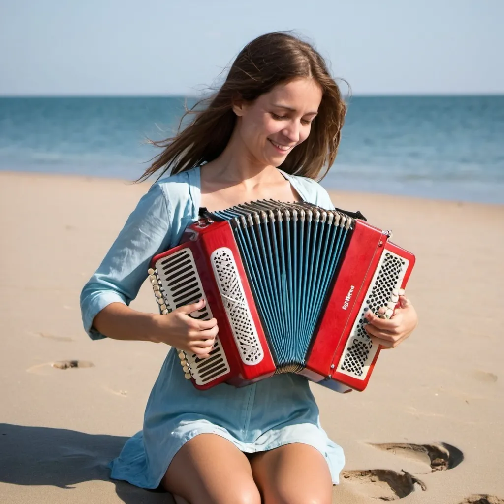 Prompt: Femme qui joue de l'accordéon a la plage 