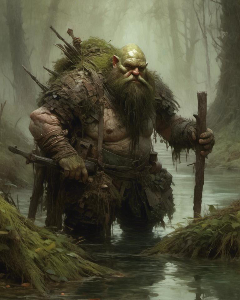 Prompt: <mymodel>dwarf in swamp, concept 