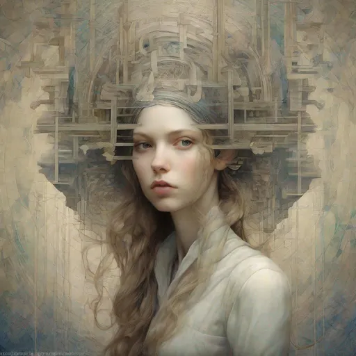 Prompt: Slave to the labyrinth of her overthinking mind. Art by Hailey E Herrera, Berthe morisot, billy devorss artgerm, catrin welz-stein. Beautiful, 3d, highly detailed, standing tall