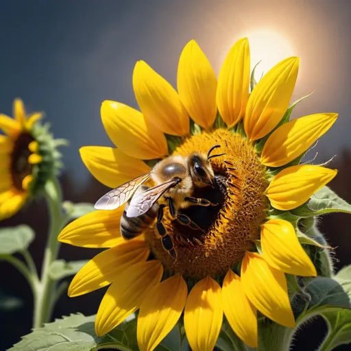 Prompt: a bee sitting on top of a sunflower, an airbrush painting by Trevor Brown, shutterstock contest winner, furry art, bee, (bee), 3 d bee