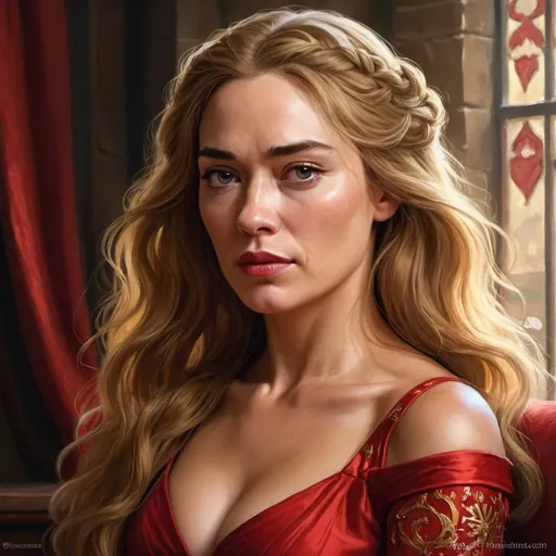 Prompt: a woman with long hair wearing a red dress, beautiful fantasy art portrait, beautiful fantasy portrait, gorgeous digital painting, beautiful fantasy painting, very beautiful fantasy art, realistic spanish woman painting, elegant digital painting, in stunning digital paint, beautiful portrait oil painting, beautiful character painting, stunning digital painting, detailed beautiful portrait, beautiful digital painting, portrait cersei lannister sit, gorgeous painting