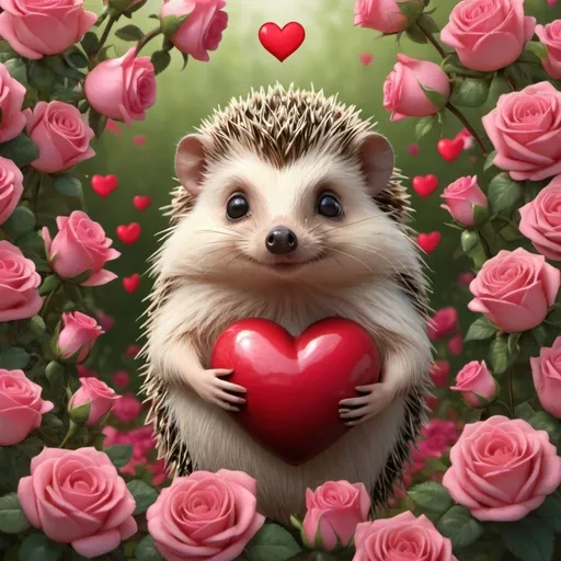 Prompt: a hedge holding a heart surrounded by roses, hedgehog, anthropomorphic hedgehog, cute detailed artwork, cute single animal, cute detailed digital art, cute animal, cute animals, adorable design, lovable and furry, hedgehog with glasses