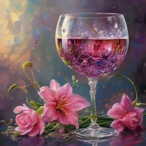 Prompt:  a painting of flowers and a glass of wine, very beautiful fantasy art, intricate beautiful close up, high quality image”, drink, princes jasmin,  inside the flower, leading to a beautiful, impassioned, hello, sparkling dew, extravagant