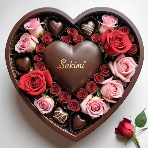 Prompt: a heart shaped box filled with chocolates and roses, chocolate art, dark chocolate painting, 8 k highly detailed  , happy!!!, 🎀 ❤ , sakimi, magic heart, heart made of flowers, highly detailed amour, !!beautiful!!