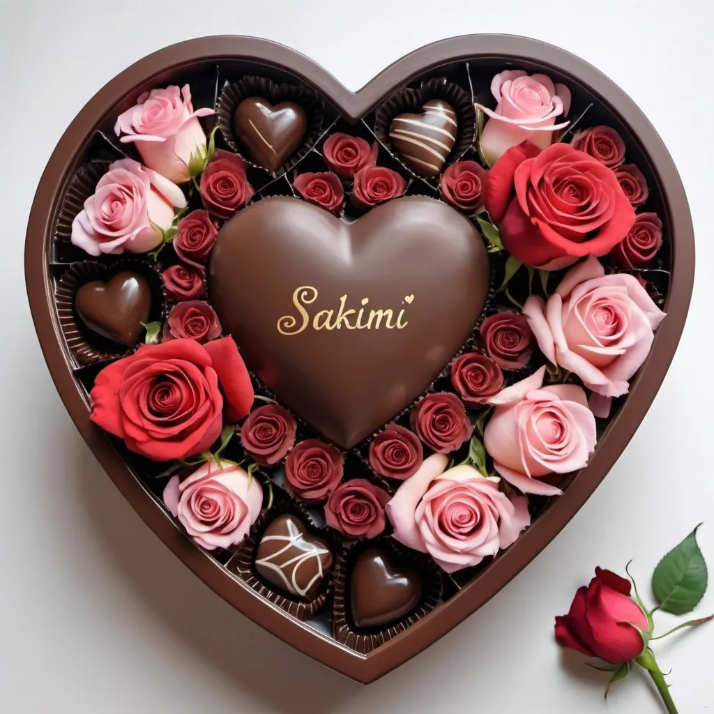 Prompt: a heart shaped box filled with chocolates and roses, chocolate art, dark chocolate painting, 8 k highly detailed  , happy!!!, 🎀 ❤ , sakimi, magic heart, heart made of flowers, highly detailed amour, !!beautiful!!