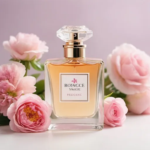 Prompt:  Lift your spirits with the delicate aroma of this beautiful bottle of perfume, decorated with charming flowers 🌸✨ Scent Of Elegance , Floral Fragrance , Perfume Magic