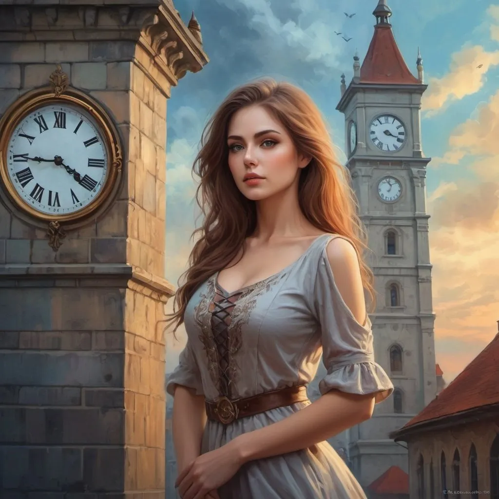 Prompt:  a woman standing in front of a clock tower, beautiful fantasy painting, beautiful fantasy art portrait, beautiful fantasy portrait, very beautiful fantasy art, beautiful gorgeous digital art, gorgeous digital art, beautiful fantasy art, very beautiful digital art, beautiful color art!, stunning digital art, beautiful detailed background, beautiful digital artwork, exquisite digital art, in stunning digital paint, gorgeous digital painting