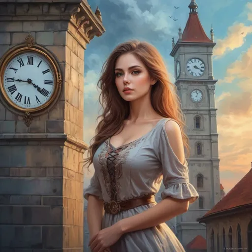 Prompt:  a woman standing in front of a clock tower, beautiful fantasy painting, beautiful fantasy art portrait, beautiful fantasy portrait, very beautiful fantasy art, beautiful gorgeous digital art, gorgeous digital art, beautiful fantasy art, very beautiful digital art, beautiful color art!, stunning digital art, beautiful detailed background, beautiful digital artwork, exquisite digital art, in stunning digital paint, gorgeous digital painting