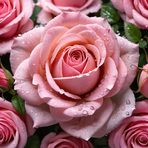 Prompt:  a bouquet of pink roses with water droplets, decorative roses, rose background, roses background, translucent roses ornate, pink rose, beautiful flower, beautiful large flowers, depicting a flower, ornate flower design, large rose flower head, beautiful flowers, roses and lush fern flowers, flowers background, intricate flower designs, rosses, photo of a rose, rose, pink flower