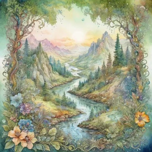 Prompt: ornament of a fabulous landscape, ornament,
forest, delicate, light, transparent spring, ornament, in the style of Josephine Wall , grunge, intricate style, map, careful drawing, watercolor, dot graphics, natural colors, 
Grotesque, microdetalization, Artistic botany