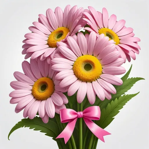 Prompt: a bouquet of flowers with a pink ribbon, made with high quality, a giant daisy flower as a head, smooth rounded shapes, unique styles, cheerful expression, fragrant plants, beautiful, realistic, drawing