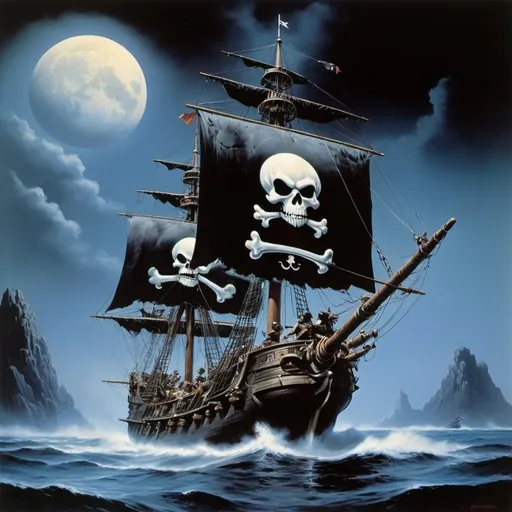 Prompt:  real cinematic 
Boris Vallejo 
Megatsunami Jolly Roger, Black Moon