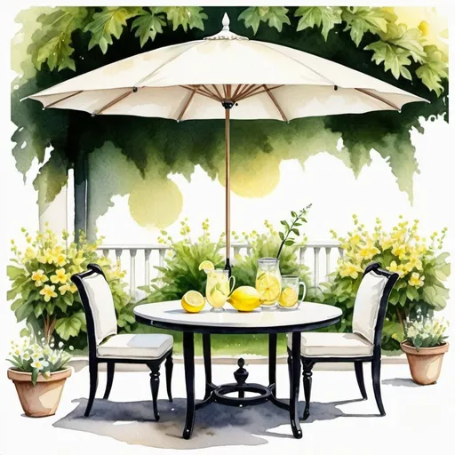 Prompt: table with umbrella in the garden, lemonade, verandas, elegantly realistic cream and white color scheme
fancy,
watercolor drawing,