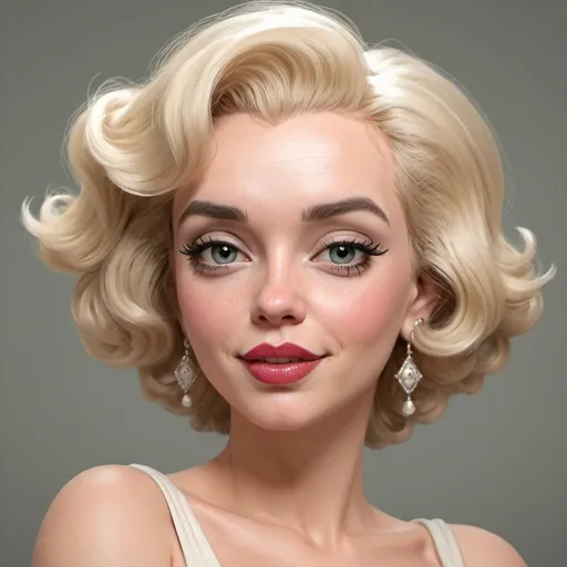 Prompt:  a drawing of a woman with blonde hair, face like marilyn monroe, cgsociety ), cartoonish cute, toon rendering, ivory make up, good definition of cheekbones, movie star, funny cartoonish, waist - up, betty boop, pale round face, beautiful  