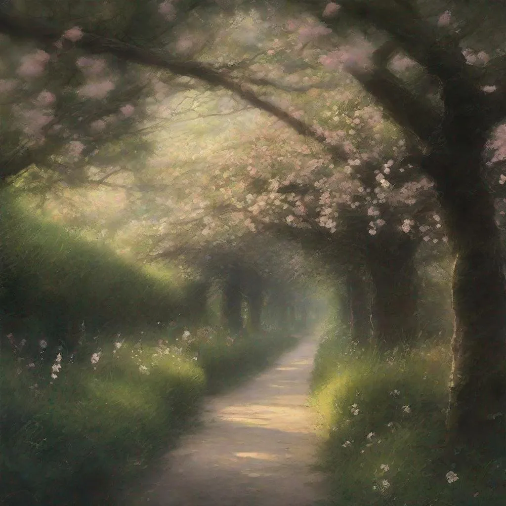 Prompt:  On a distant summer evening, I wandered through the corridor of time and arrived at an old estate hidden in notes. The treetops swayed, a gentle breeze mingled blossom scent and sounds into a wonderful melody. I strolled along the paths of the estate, drawn by this mysterious music, as if searching for the traces of a lost melody., Mysterious