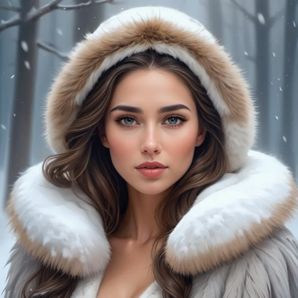 Prompt:  a woman wearing a fur coat in the snow, beautiful fantasy art portrait, beauty woman with detailed faces, beautiful fantasy portrait, winter princess, beautiful portrait oil painting, detailed beauty portrait, goddess of winter, beautiful portrait image, stunning digital painting, detailed beautiful portrait, gorgeous digital painting, in stunning digital paint, olivia culpo as milady de winter, queen of winter