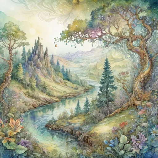 Prompt: ornament of a fabulous landscape, ornament,
forest, delicate, light, transparent spring, ornament, in the style of Josephine Wall , grunge, intricate style, map, careful drawing, watercolor, dot graphics, natural colors, 
Grotesque, microdetalization, Artistic botany