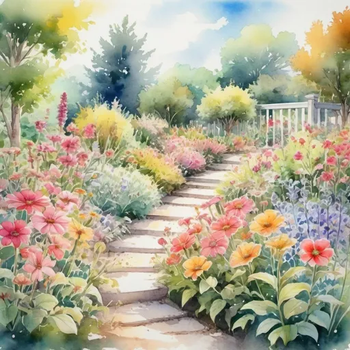 Prompt: a garden with lots of flowers , summer July, naturally, high detail, medium plan, blooming lighting effect,
dry watercolor, color sketch art