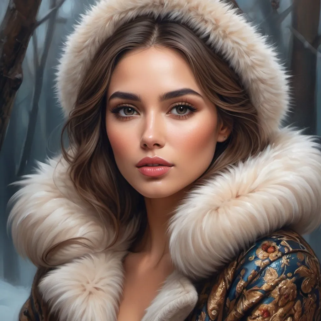 Prompt:  painting of a woman in a fur coat, beautiful woman with detailed face, beautiful portrait in fantasy style, beautiful portrait in fantasy style, very beautiful fantasy art, detailed realistic beautiful, detailed beautiful portrait, stunning detailed image, very beautiful digital art, amazing digital paint, Olivia Culpo as Milady de Winter