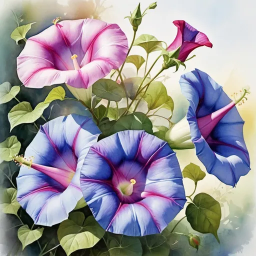 Prompt: beautiful morning glory flowers,
soft pastel colors, Watercolor, trending on artstation, sharp focus, studio photo, intricate details, highly detailed, by greg rutkowski
