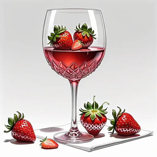 Prompt: dessert and a glass of wine, strawberry decoration, detailed 2D fantasy drawing, white background, realistic digital art h 9 60, animation drawing