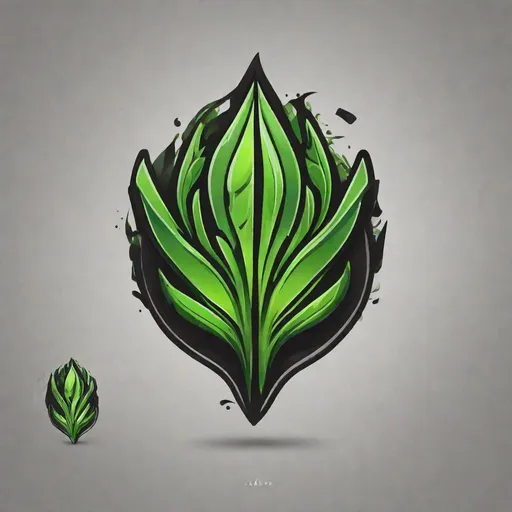 Prompt: Design a modern, materialistic and gaming appealing logo for a brand called "leaf." green with black background. the logo should be a  phoenix with closed wings and leaf transformed