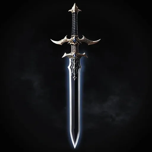 Prompt: Almighty black sword with a dark aura around it near a demon god
