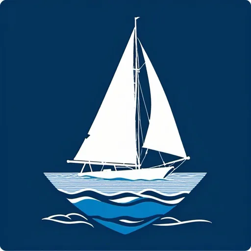 Prompt: the words "Aquidneck Island Websites" in a blue and white style logo but incorporate a sail boat
