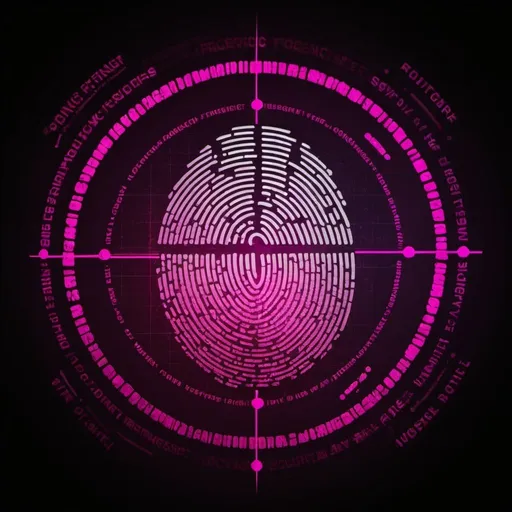 Prompt: cyber security dark background with magenta colored digital forensic fingerprint inside of crosshair next with "Digital Forensics & Incident Response"