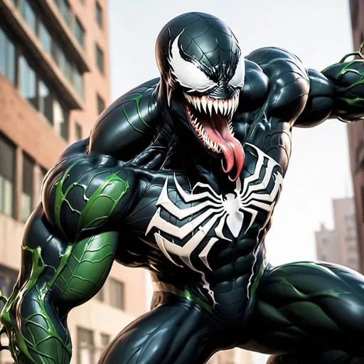 Prompt: venom from spiderman but green.
mettimi anche delle armi corpo a corpo sulle braccia e dei filamenti di corpo che girano