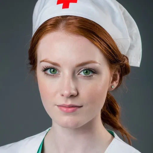 Prompt: female 25 redhead fair skin green eyes nurse