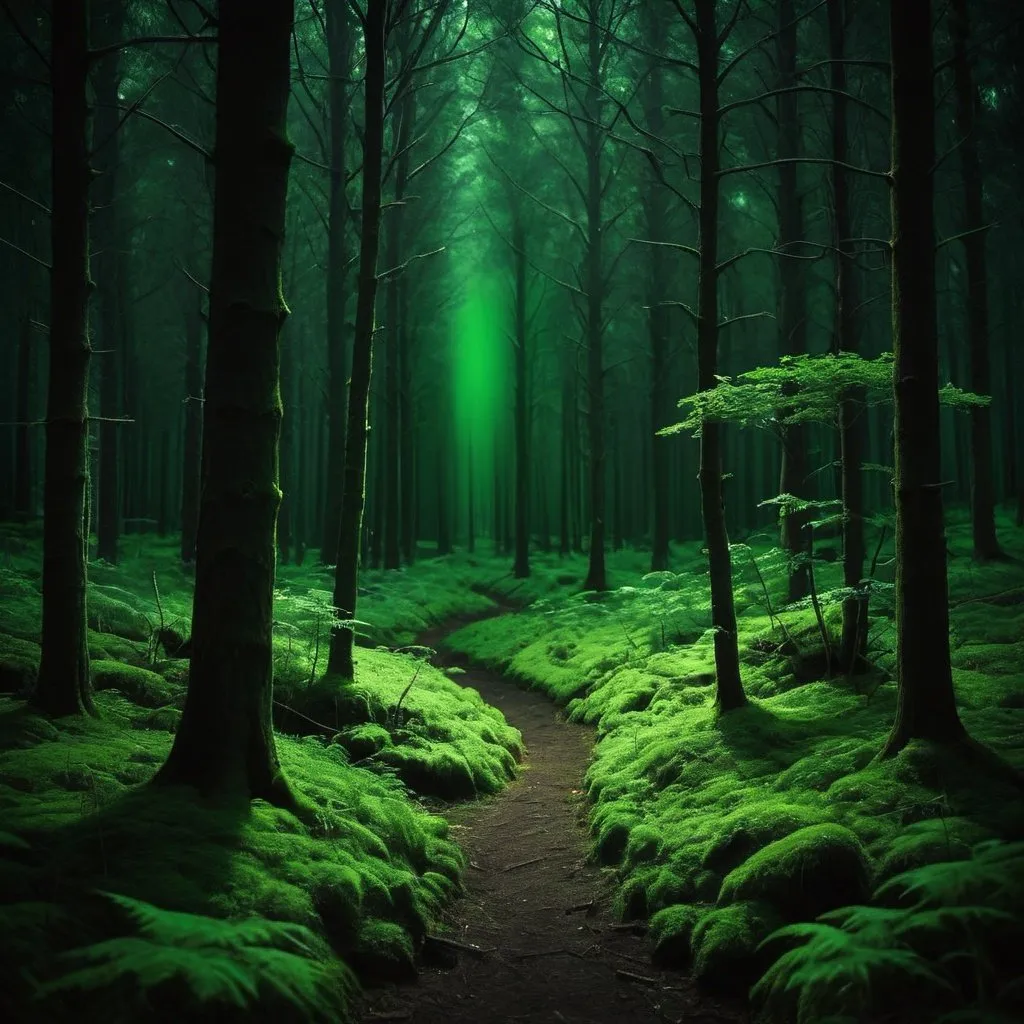 Prompt: pure green true forest colour light in dark