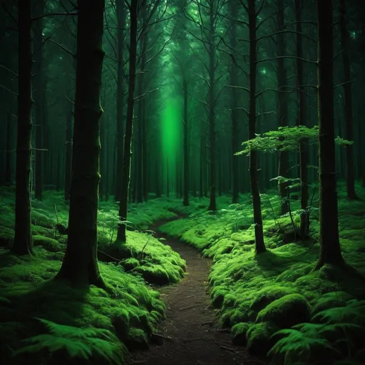 Prompt: pure green true forest colour light in dark