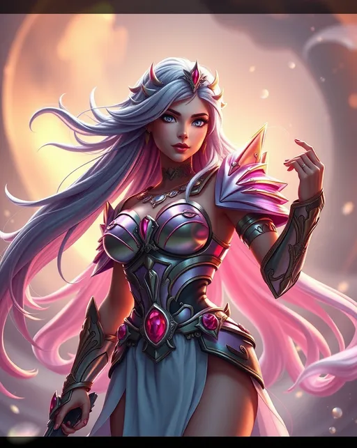 Prompt: Aphrodite the Lovelorn Warrior, stunning 3D animation, ethereal beauty, majestic armor, flowing hair, bold pose, emotive expression, vibrant color palette, enchanting background with soft luminescence, cinematic lighting, expertly crafted details, swirling mist, high-quality render, otherworldly charm, captivating atmosphere.