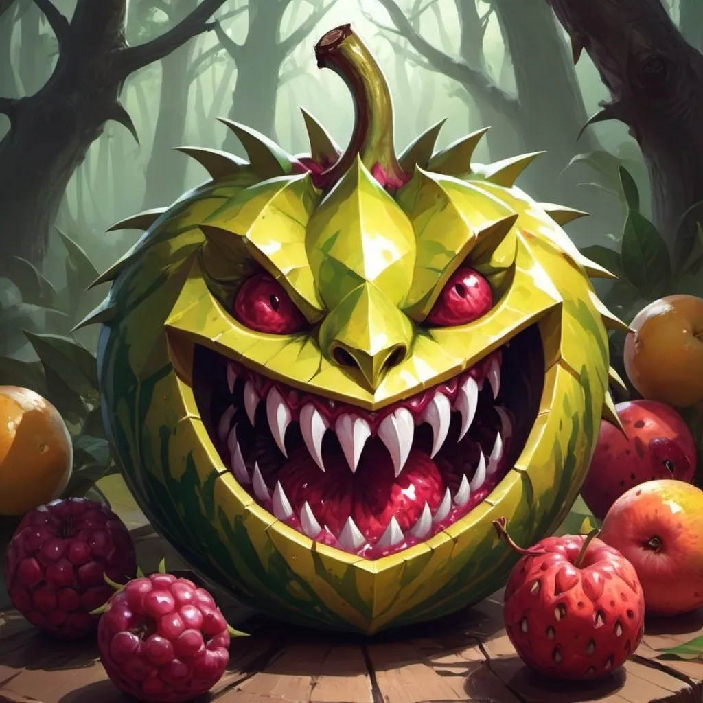 Prompt: Fantasy fruit with sharp teeth. Magic the gathering art style