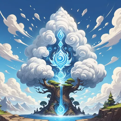 Prompt: white cloud elemental. Background is clear blue sky. Hearthstone art style.