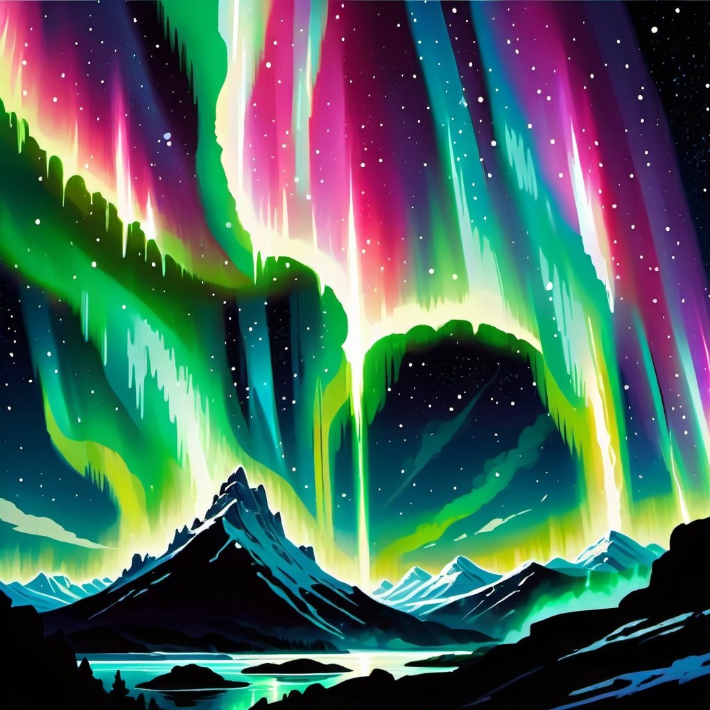 A More Colorful Aurora Borealis (Northern Lights) by aiartbysurya