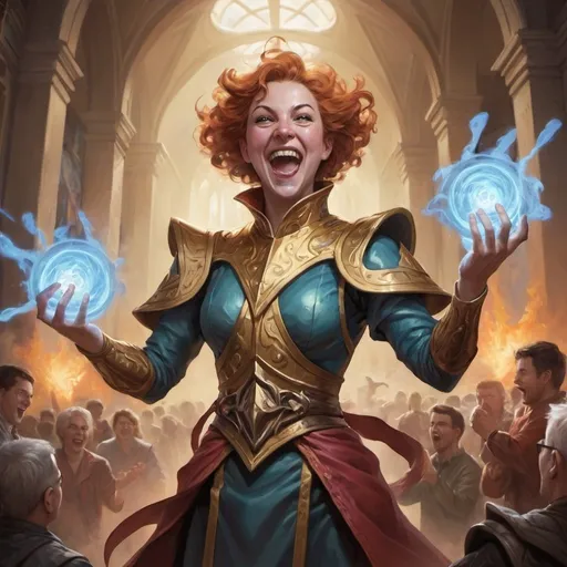 Prompt: Magic the gathering artstyle. Madness. Euphoric joy. Squeeze myself with glee. Elation. 